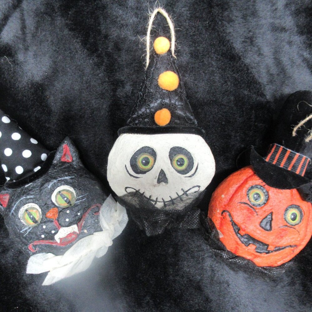 3pc Halloween Folk Art Ornaments